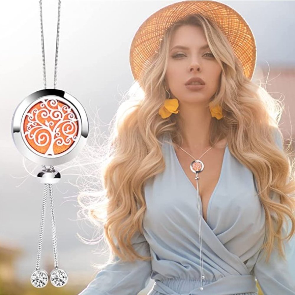 Aromatherapy Essential Oil Diffuser Necklace Stainless Steel Adjustable 12 Pads